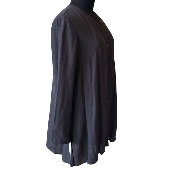 Eileen Fisher Petite Linen Viscose Black Gray Button Down Top Blouse Petite S PS - Picture 2 of 11